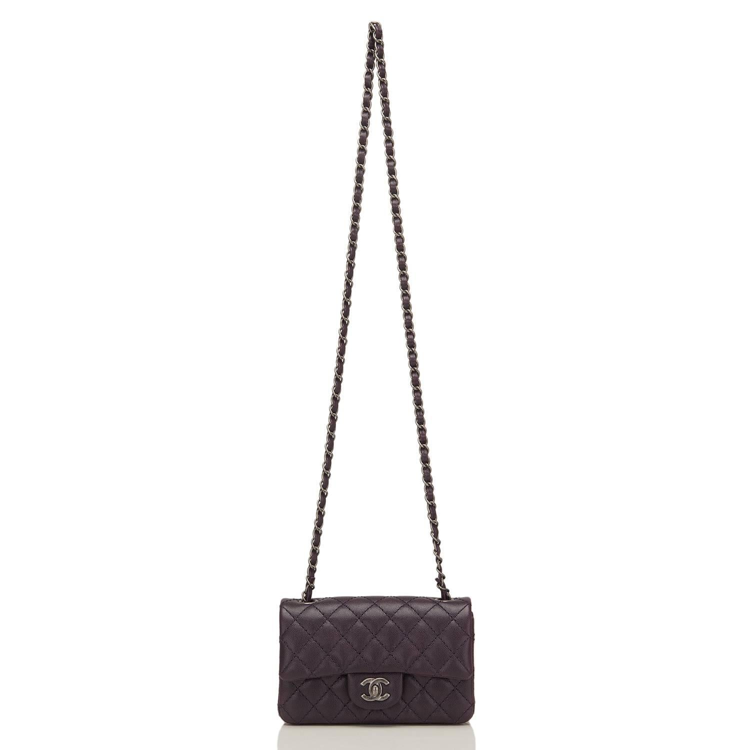 Black Chanel Dark Purple Quilted Caviar Rectangular Mini Classic Flap Bag For Sale