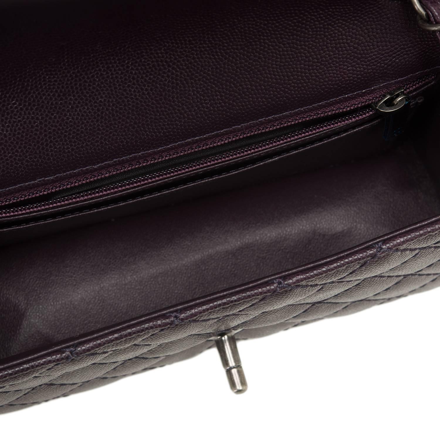 Chanel Dark Purple Quilted Caviar Rectangular Mini Classic Flap Bag In New Condition For Sale In New York, NY