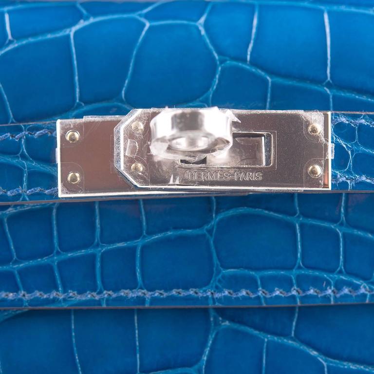 Hermes Kelly Pochette Bleu Mykonos Alligator Lisse Shiny Gold