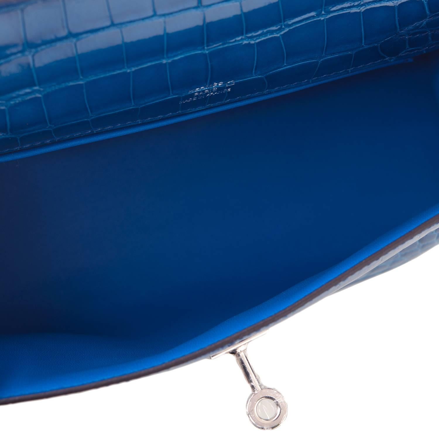 Hermes Mykonos Shiny Alligator Mini Kelly Pochette For Sale 2