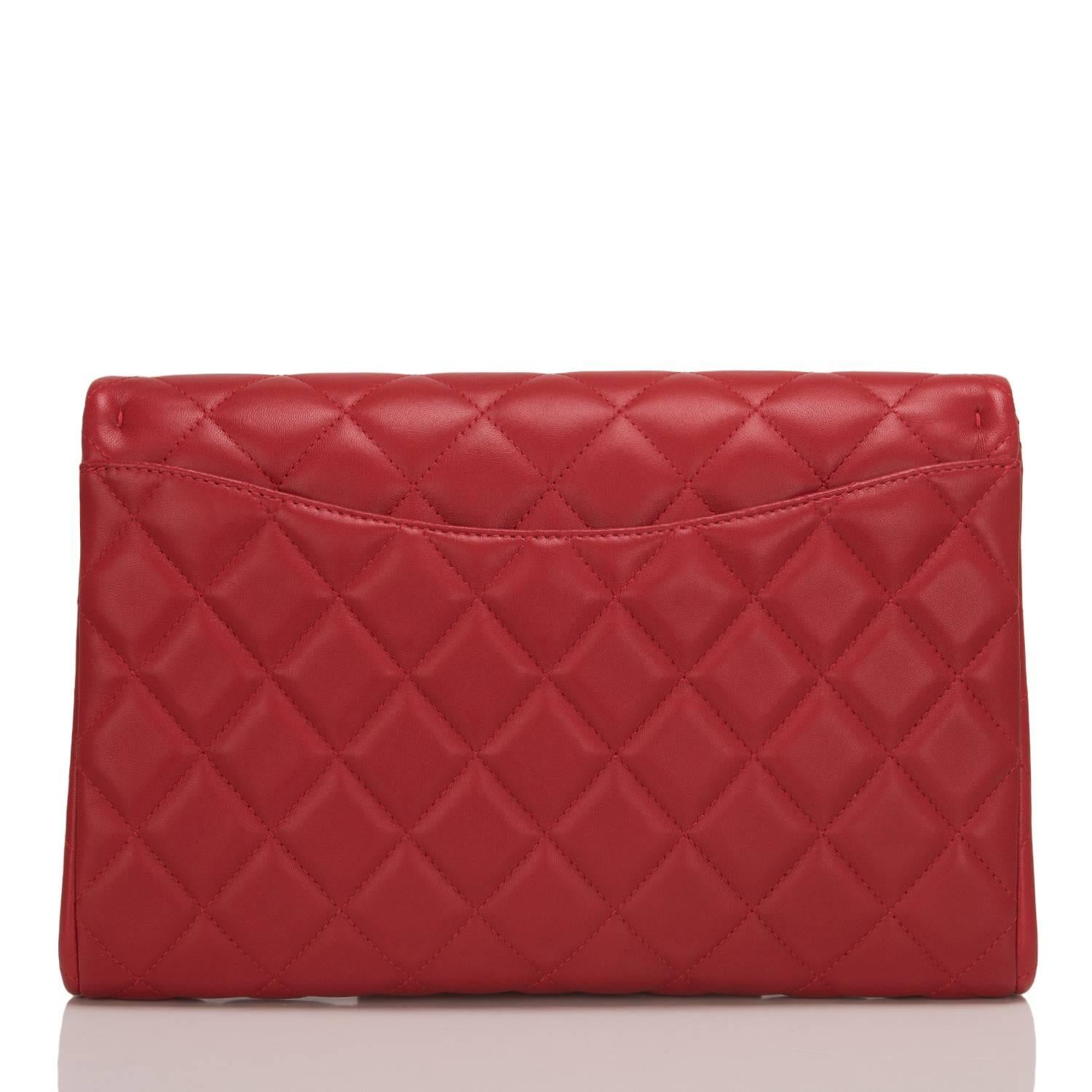 Women's Red Lambskin New Clutch With Chain