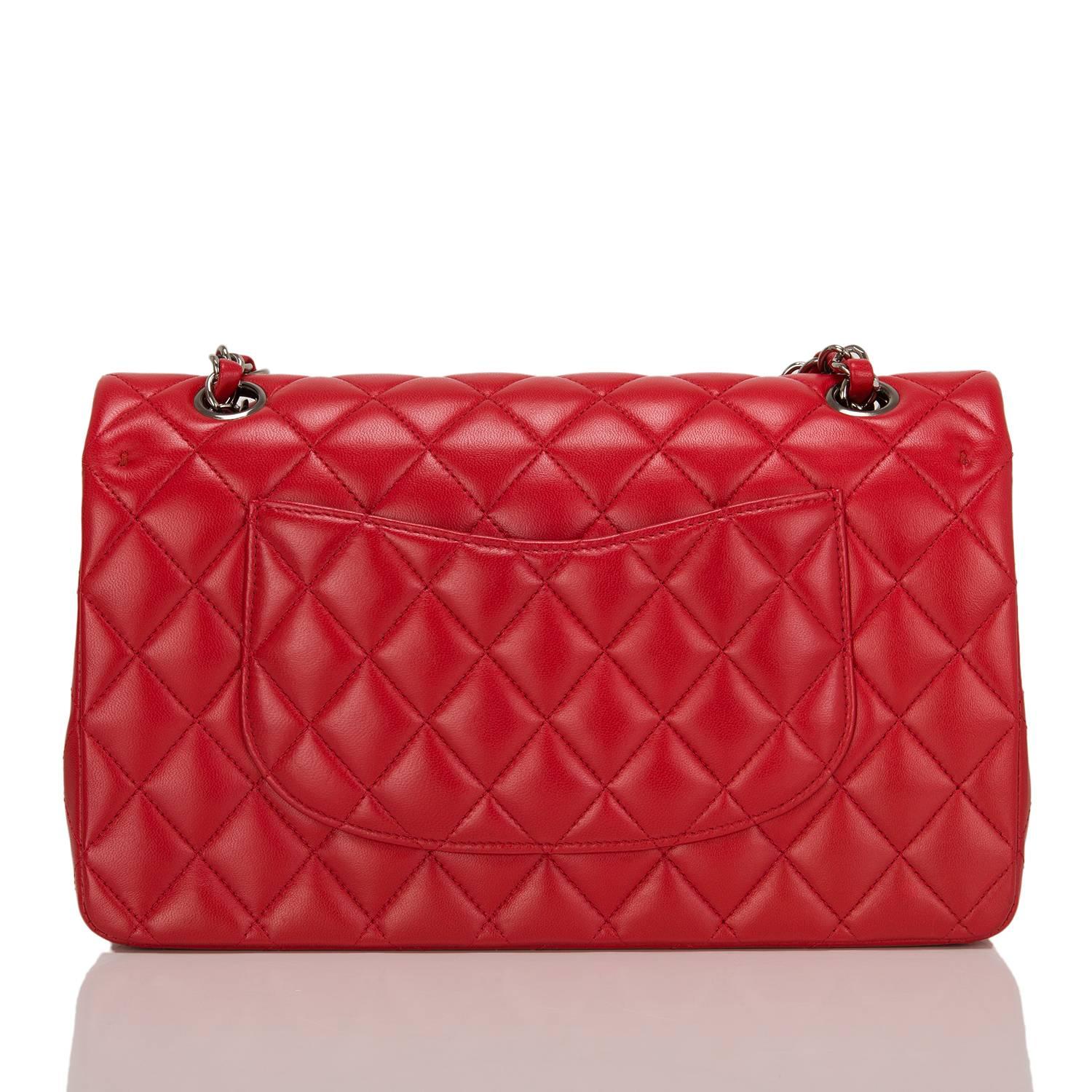 Chanel Red Quilted Lambskin Medium Classic Double Flap Bag In New Condition In New York, NY