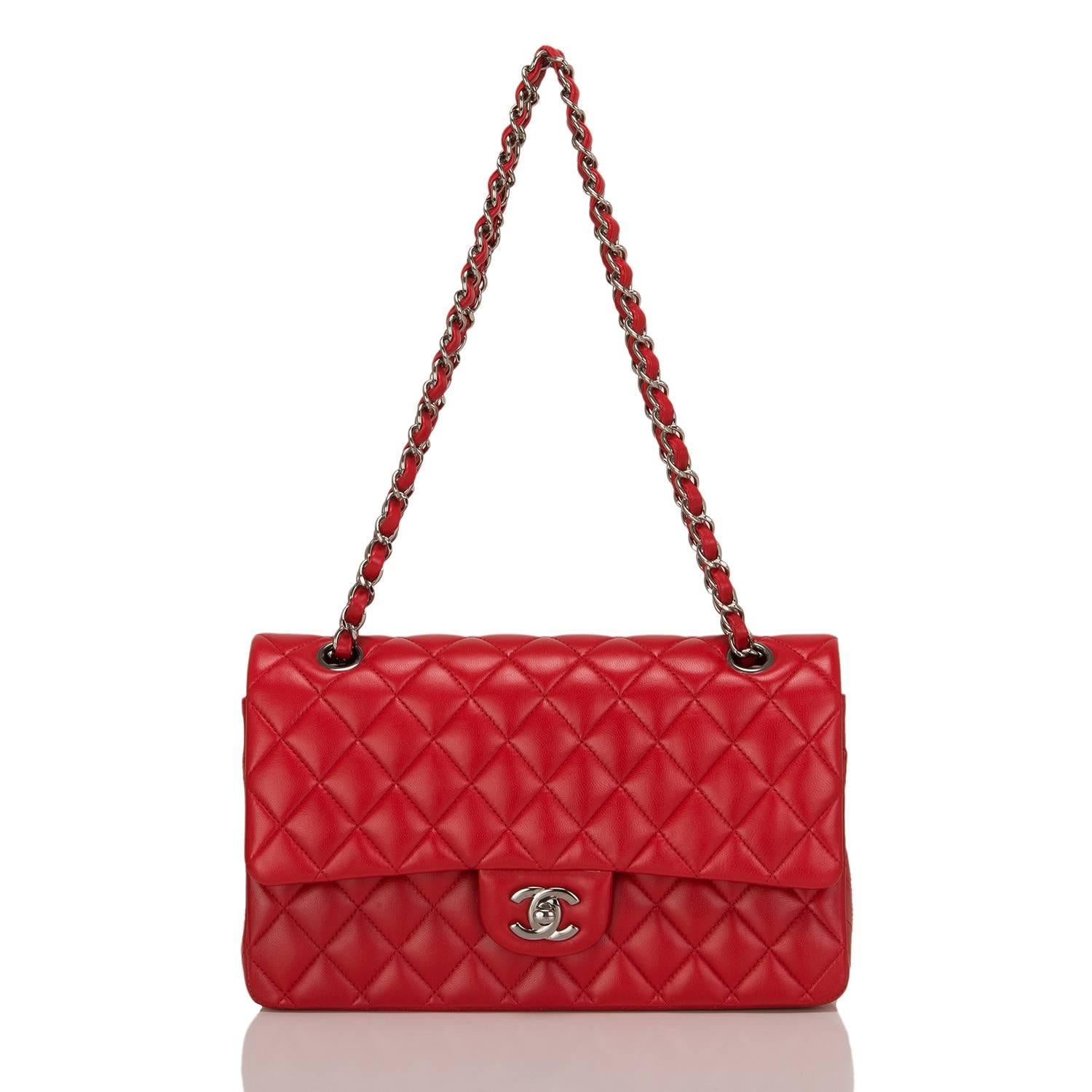 Chanel Red Quilted Lambskin Medium Classic Double Flap Bag 1