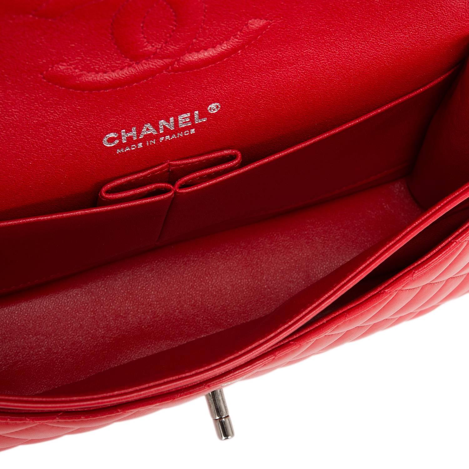 Chanel Red Quilted Lambskin Medium Classic Double Flap Bag 2