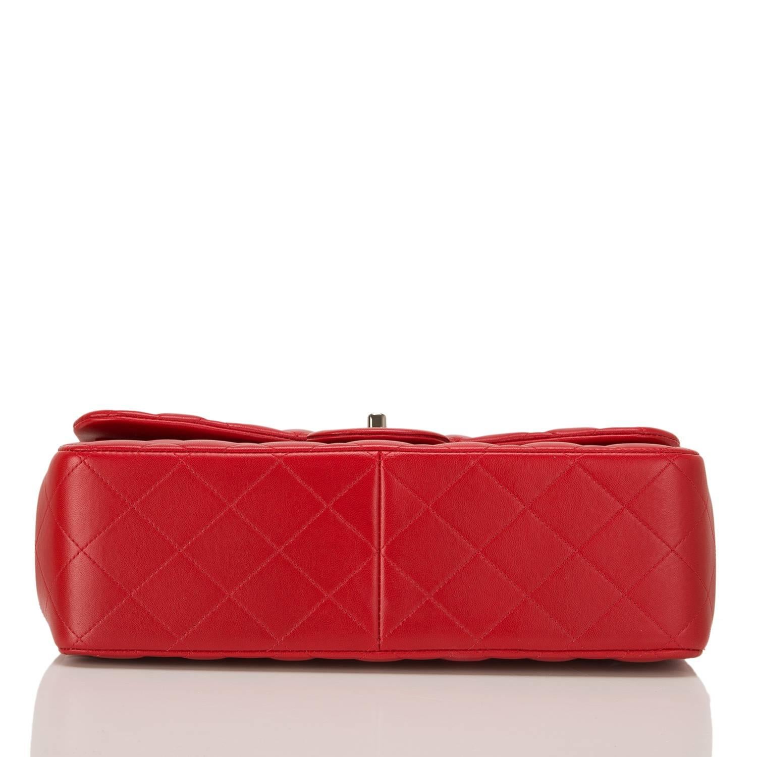 Women's Chanel Red Quilted Lambskin Jumbo Classic Double Flap Bag
