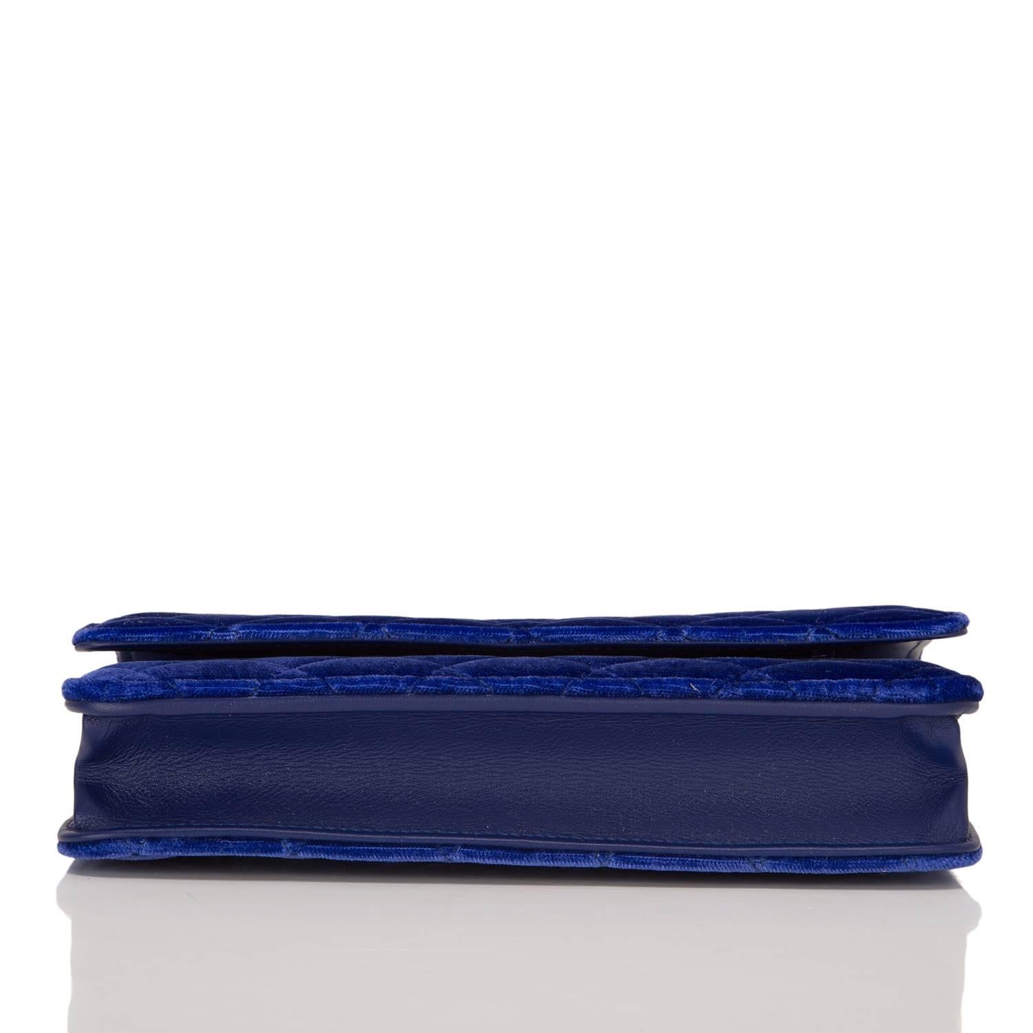 Women's Chanel Electric Blue Velvet Classic Quilted Wallet On Chain (WOC)