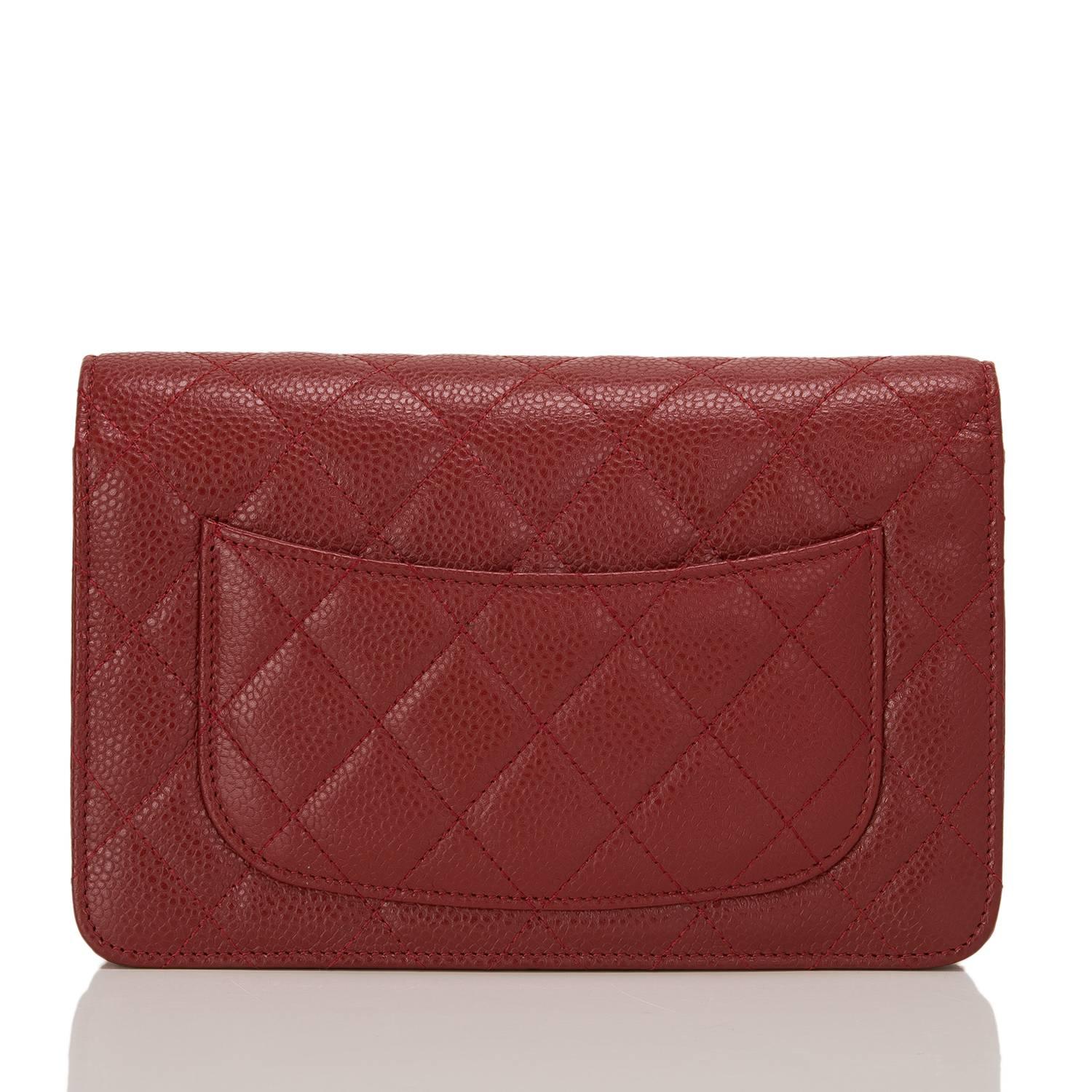 Brown Chanel Dark Red Quilted Caviar Wallet On Chain (WOC)