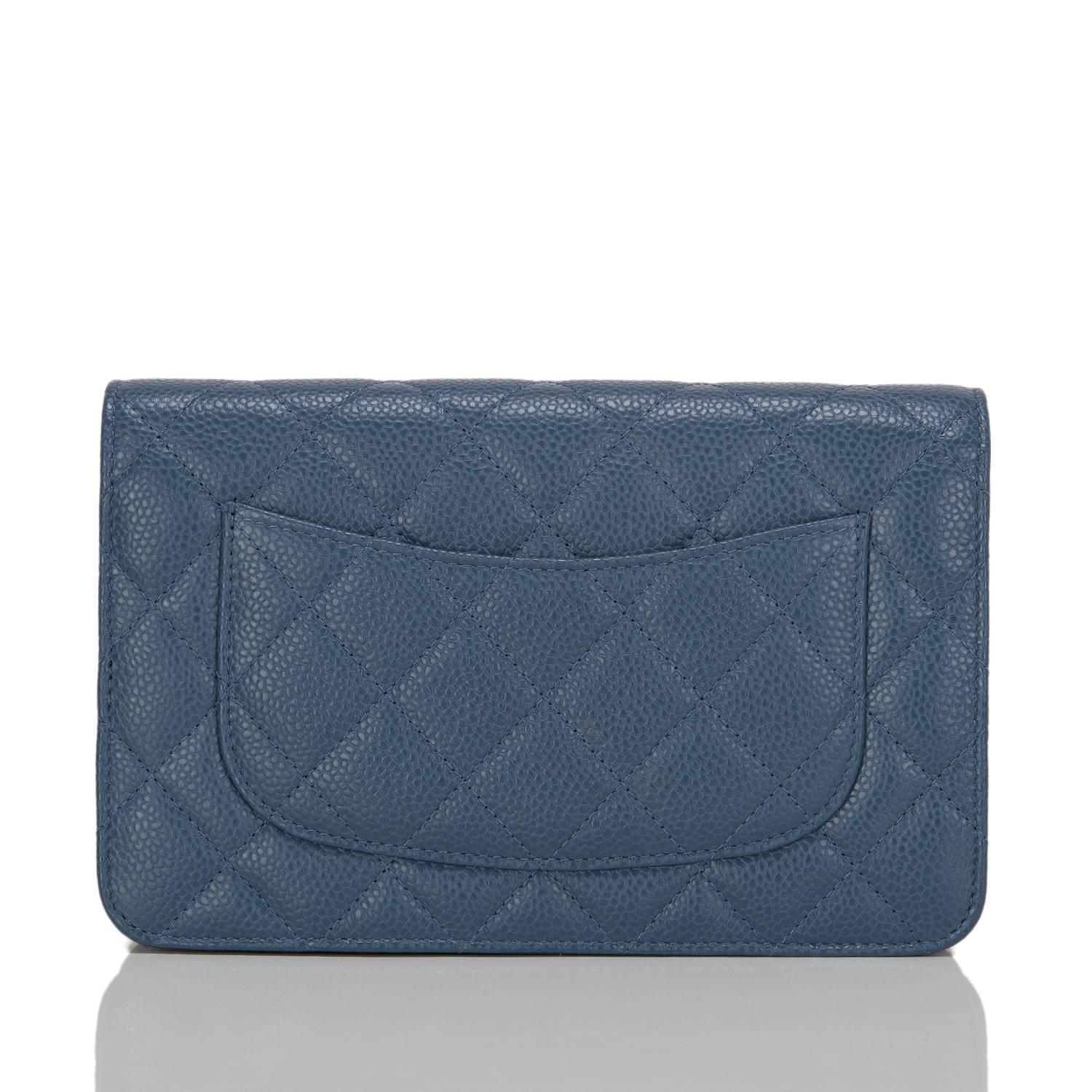 Chanel Blue Quilted Caviar Wallet On Chain (WOC) In New Condition In New York, NY