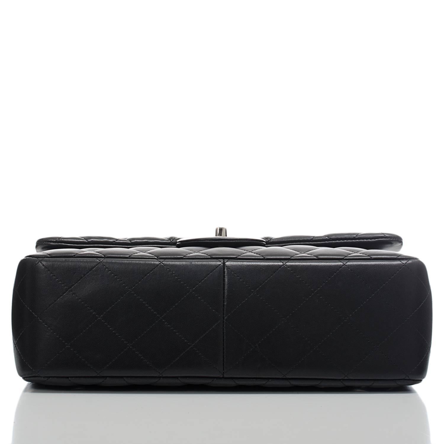 Women's Chanel Black Quilted Lambskin Jumbo Classic Double Flap Bag