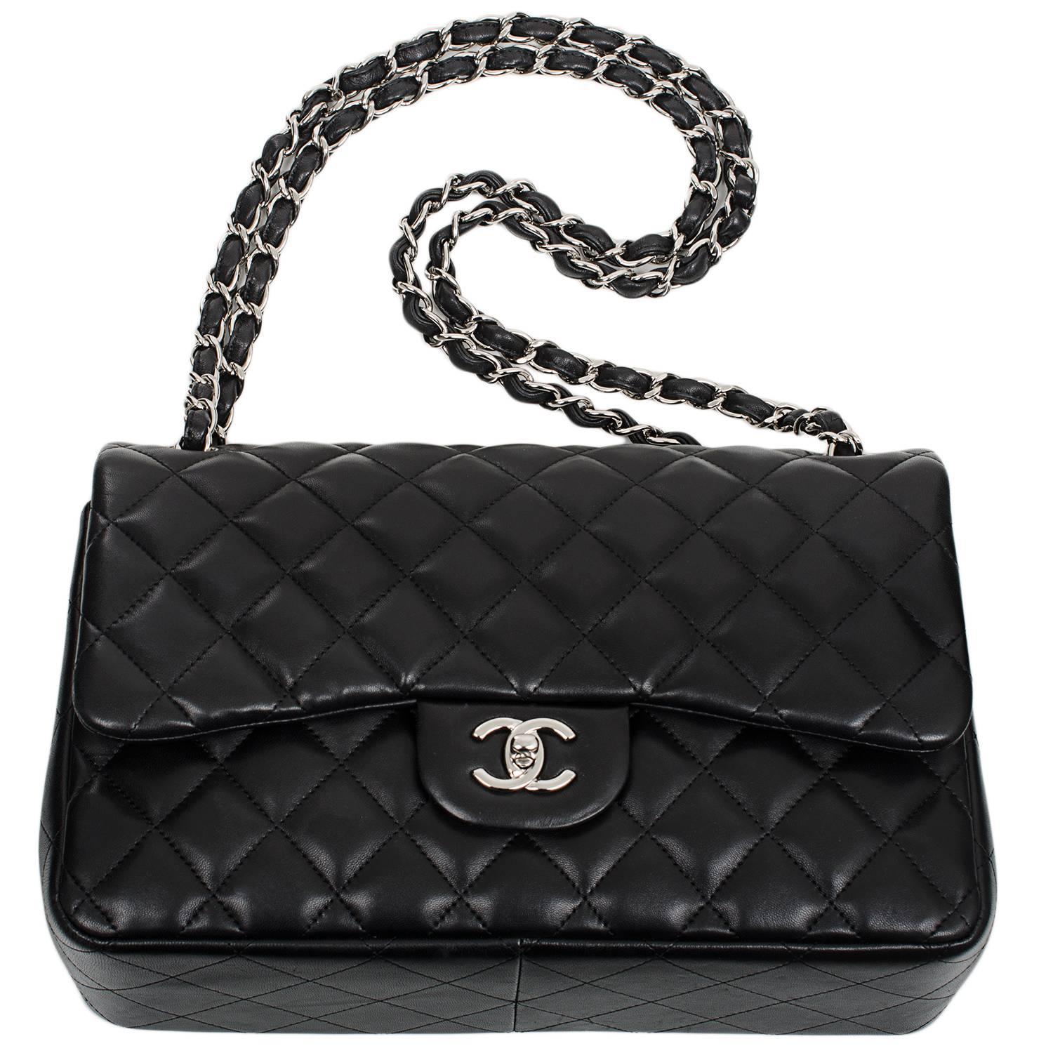 Chanel Black Quilted Lambskin Jumbo Classic Double Flap Bag 1