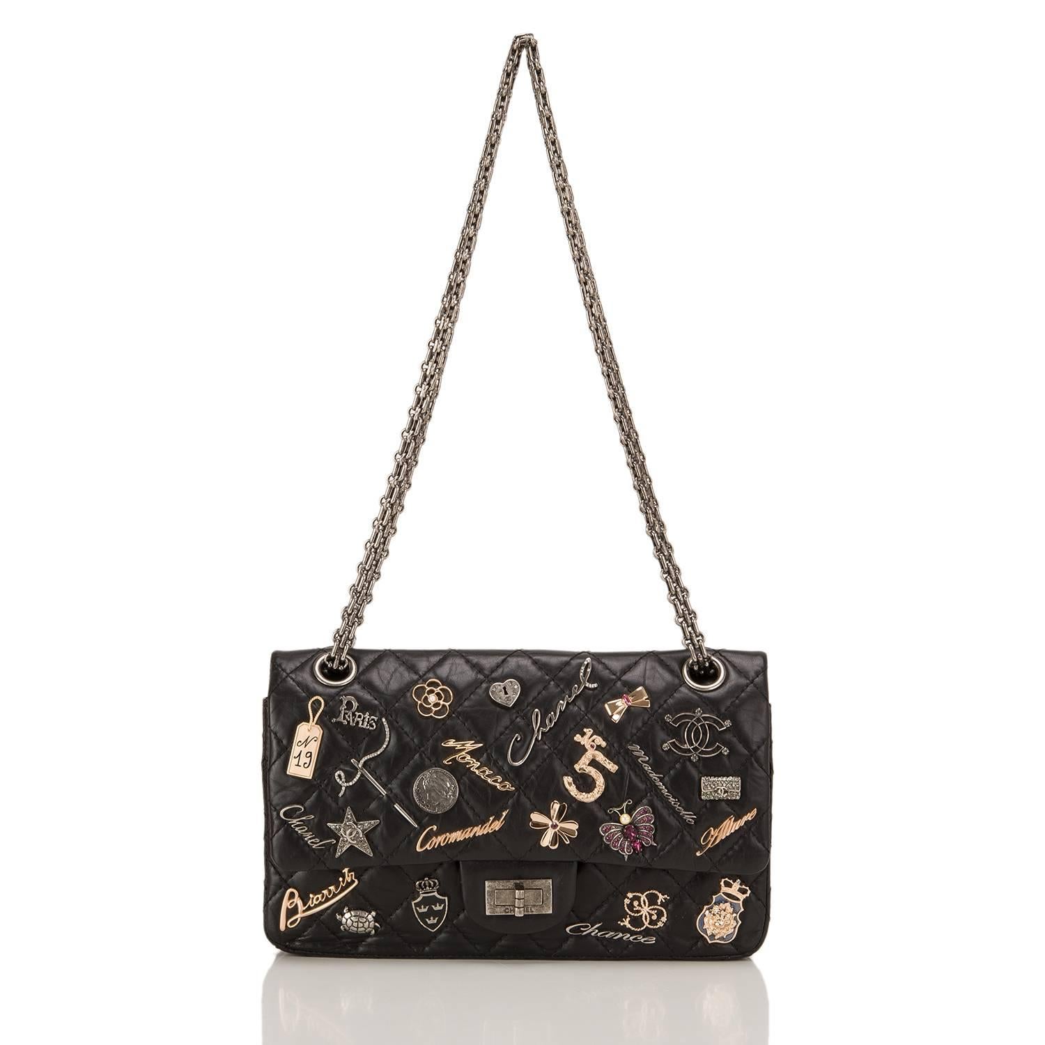 Women's Chanel Black Aged Calfskin Reissue 2.55 Lucky Charms 225 Flap Bag