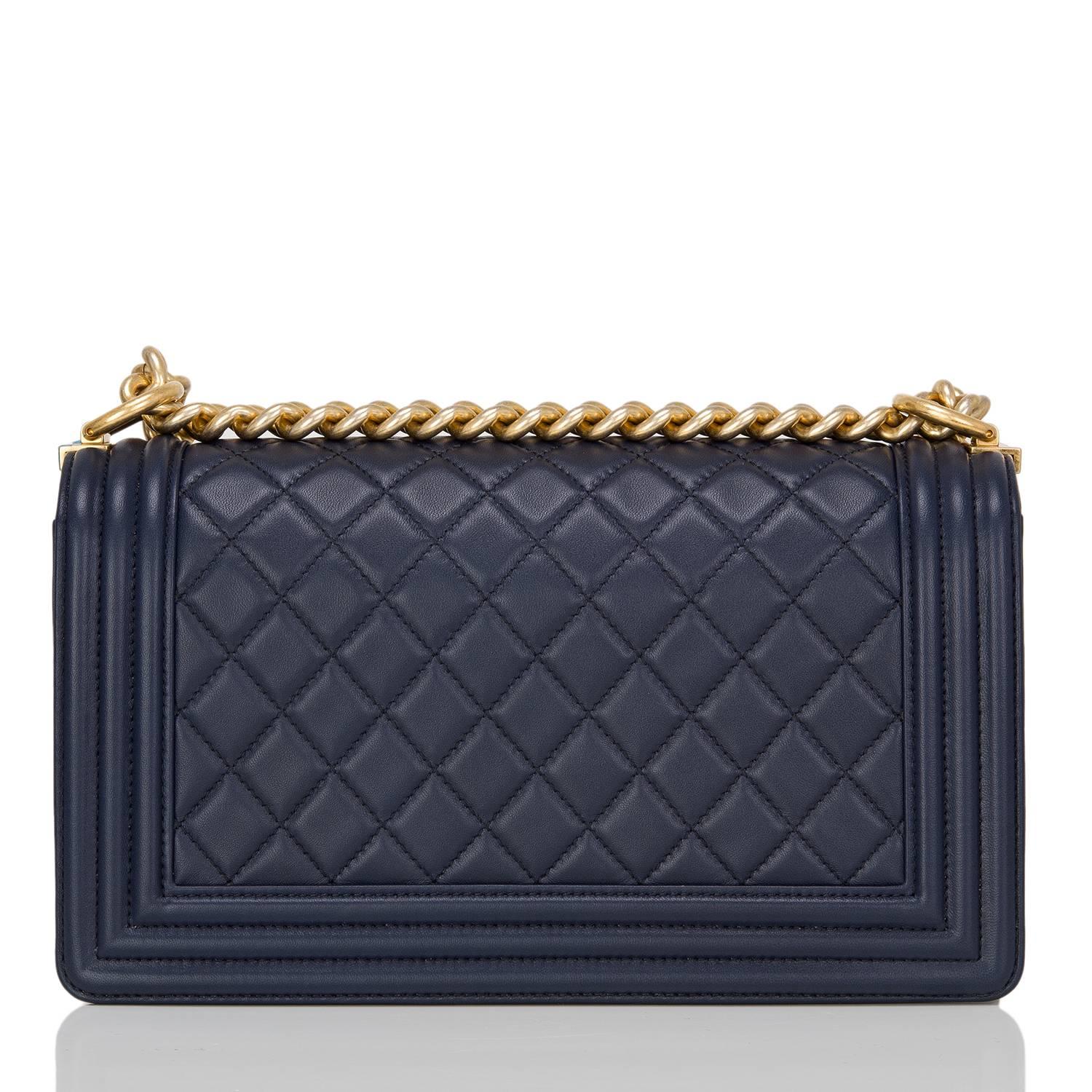 Chanel Navy Quilted Calfskin Medium Boy Bag In New Condition In New York, NY