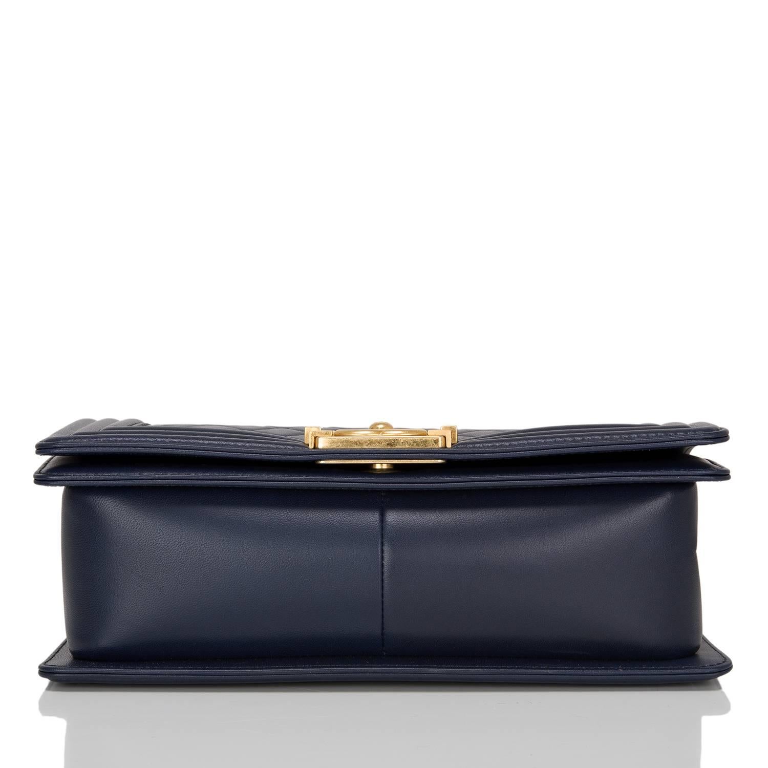 Women's Chanel Navy Quilted Calfskin Medium Boy Bag