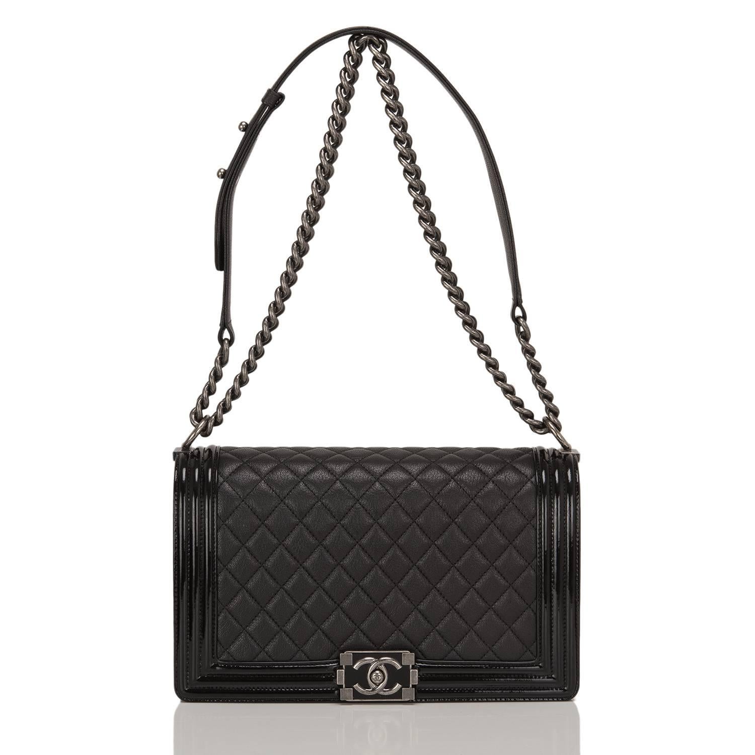 Chanel Black Goatskin New Medium Boy Bag With Patent Trim 1