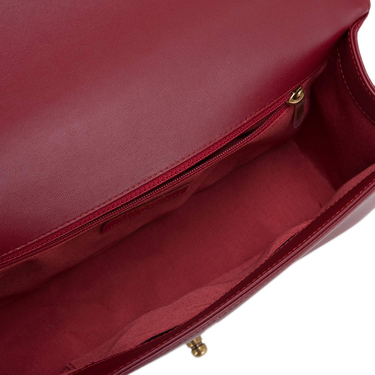Women's Chanel Dark Red Quilted Lambskin New Medium Boy Bag