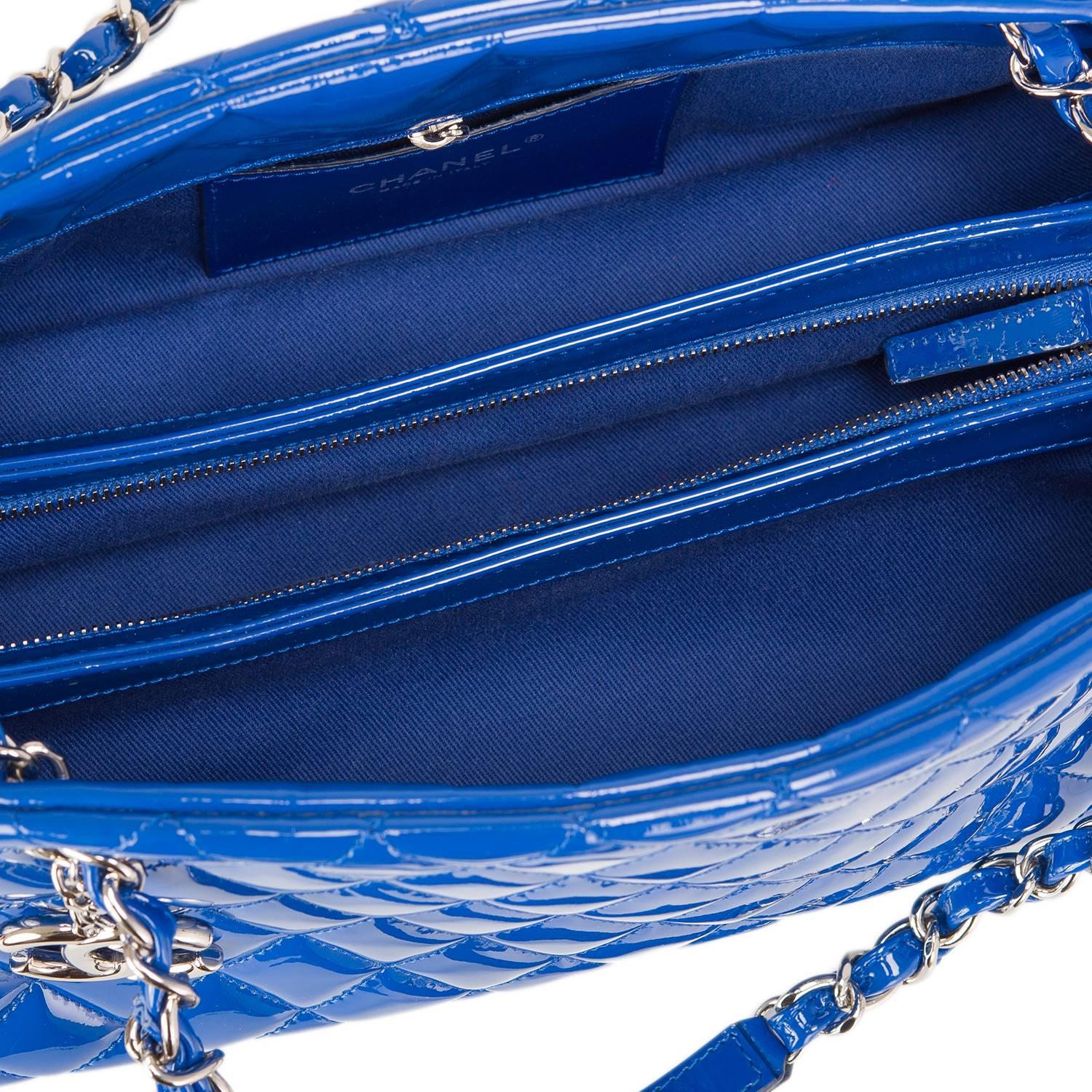 Chanel Blue Quilted Patent Medium Just Mademoiselle Bag 1