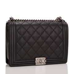 Chanel Pearlized Black Double Quilt Calfskin Large Boy Bag