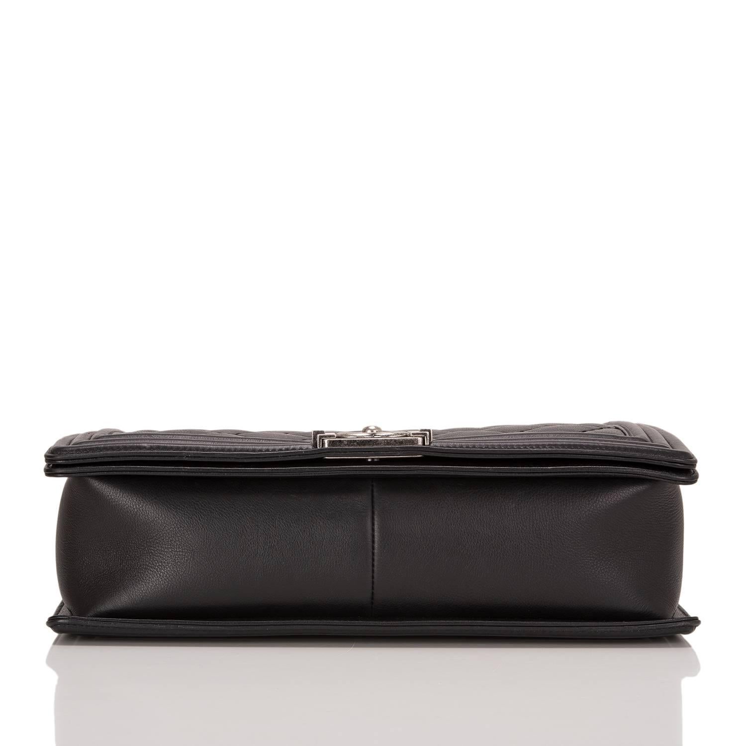 Women's Chanel Pearlized Black Double Quilt Calfskin Large Boy Bag