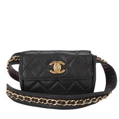 Chanel Vintage Black Quilted Lambskin Iconic Chained Fanny Pack