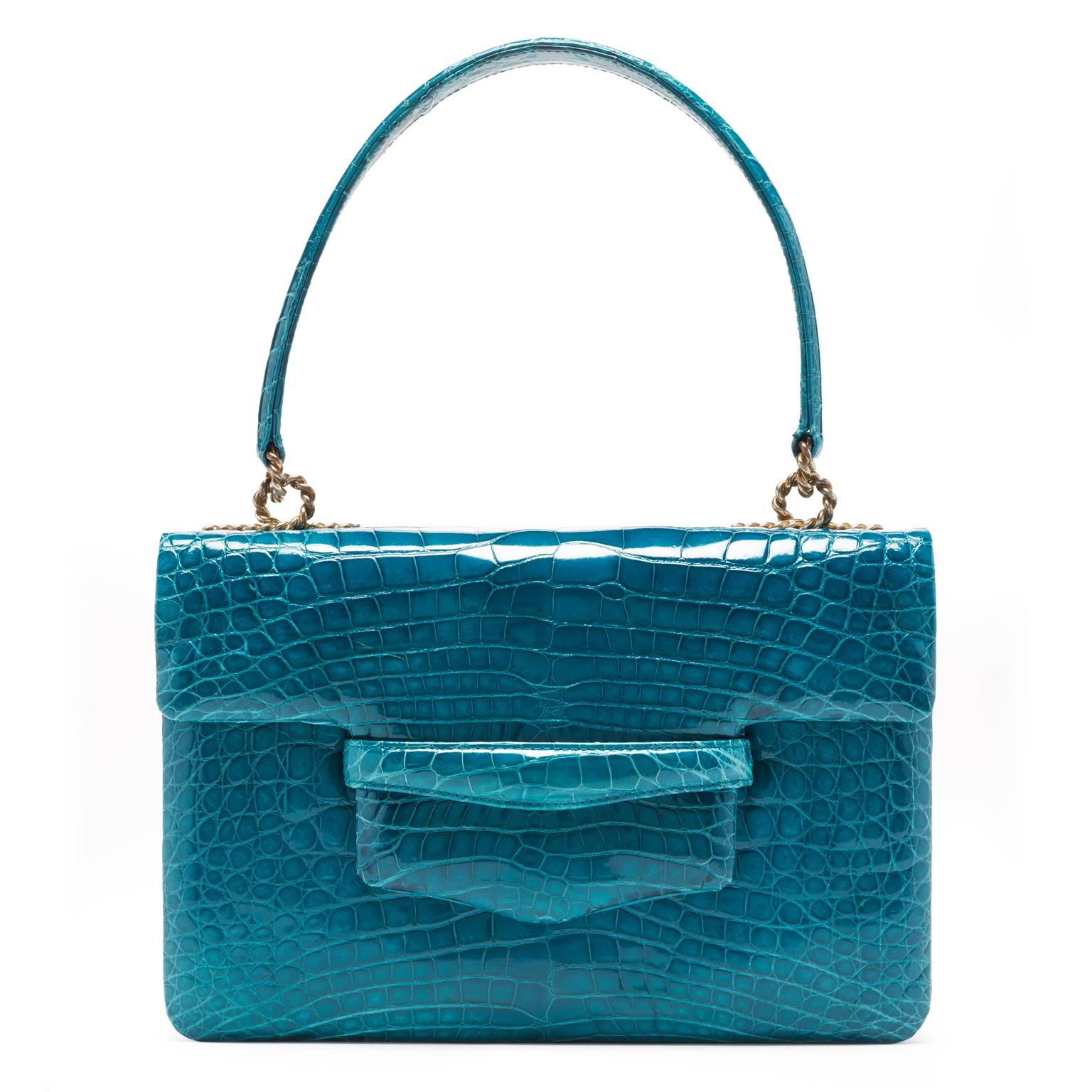 Lorry Newhouse Electric Blue Alligator Alice Bag  For Sale