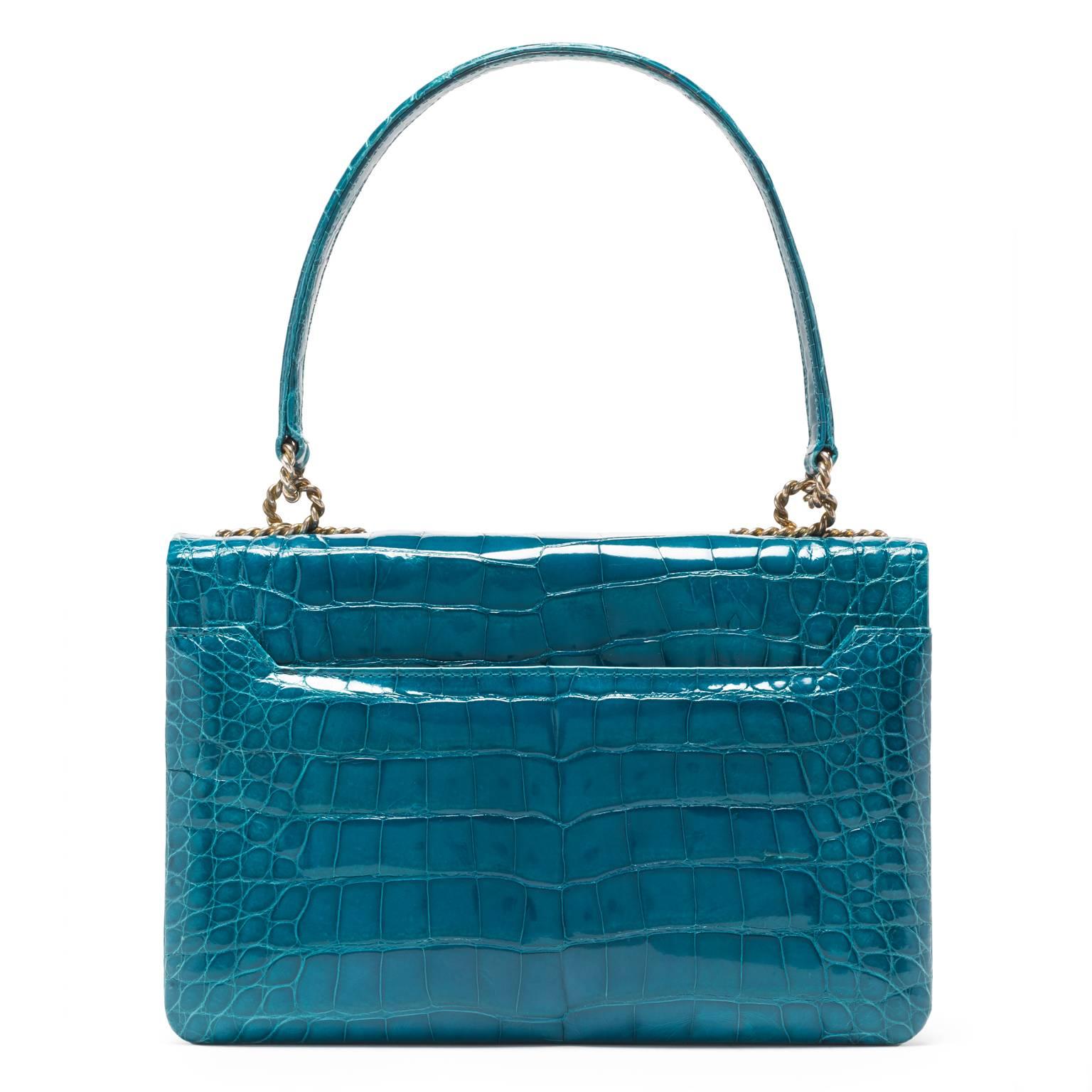 Women's or Men's Lorry Newhouse Electric Blue Alligator Alice Bag  For Sale