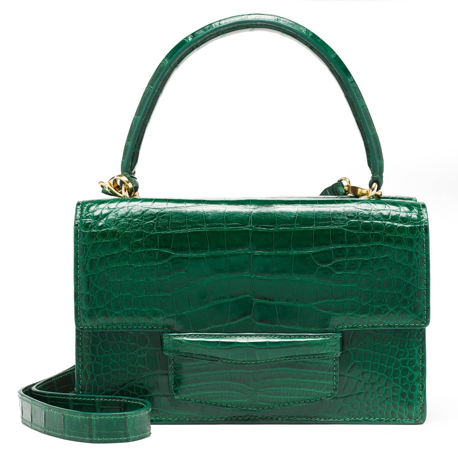 Lorry Newhouse Kelly Green Alligator Double Bag  For Sale