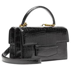 Lorry Newhouse Alligator Black Mini Double Bag with Detachable Shoulder Strap