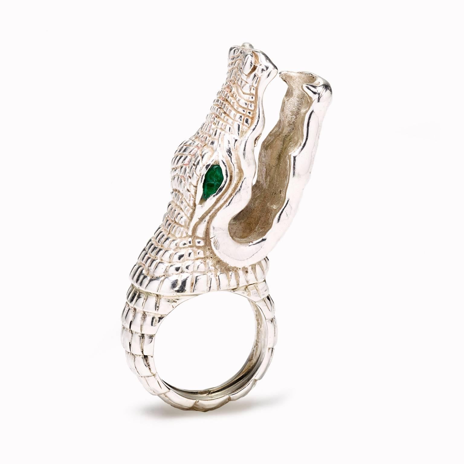 Alligator Ring. Size 7.
Emerald eye detail. 
Sterling Silver. 