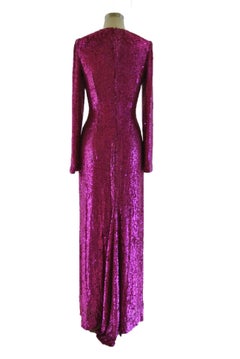 Lorry Newhouse Floor Length Sequin Dress with Long Sleeves - Raspberry Pink