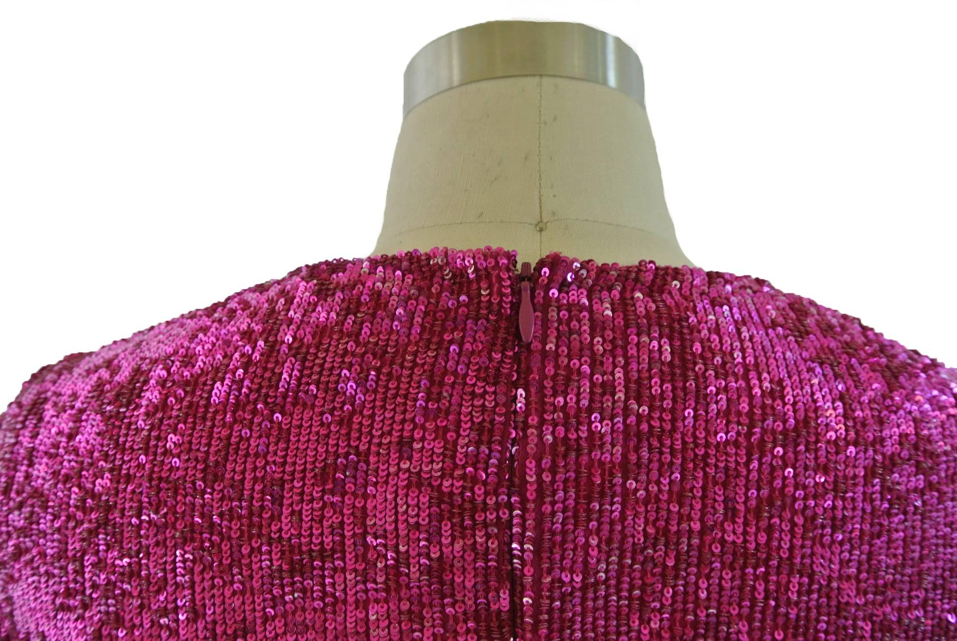 Lorry Newhouse Floor Length Sequin Dress with Long Sleeves - Raspberry Pink In New Condition For Sale In New York, NY