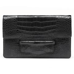 Alligator Clutch Black Handbag with detachable adjustable strap