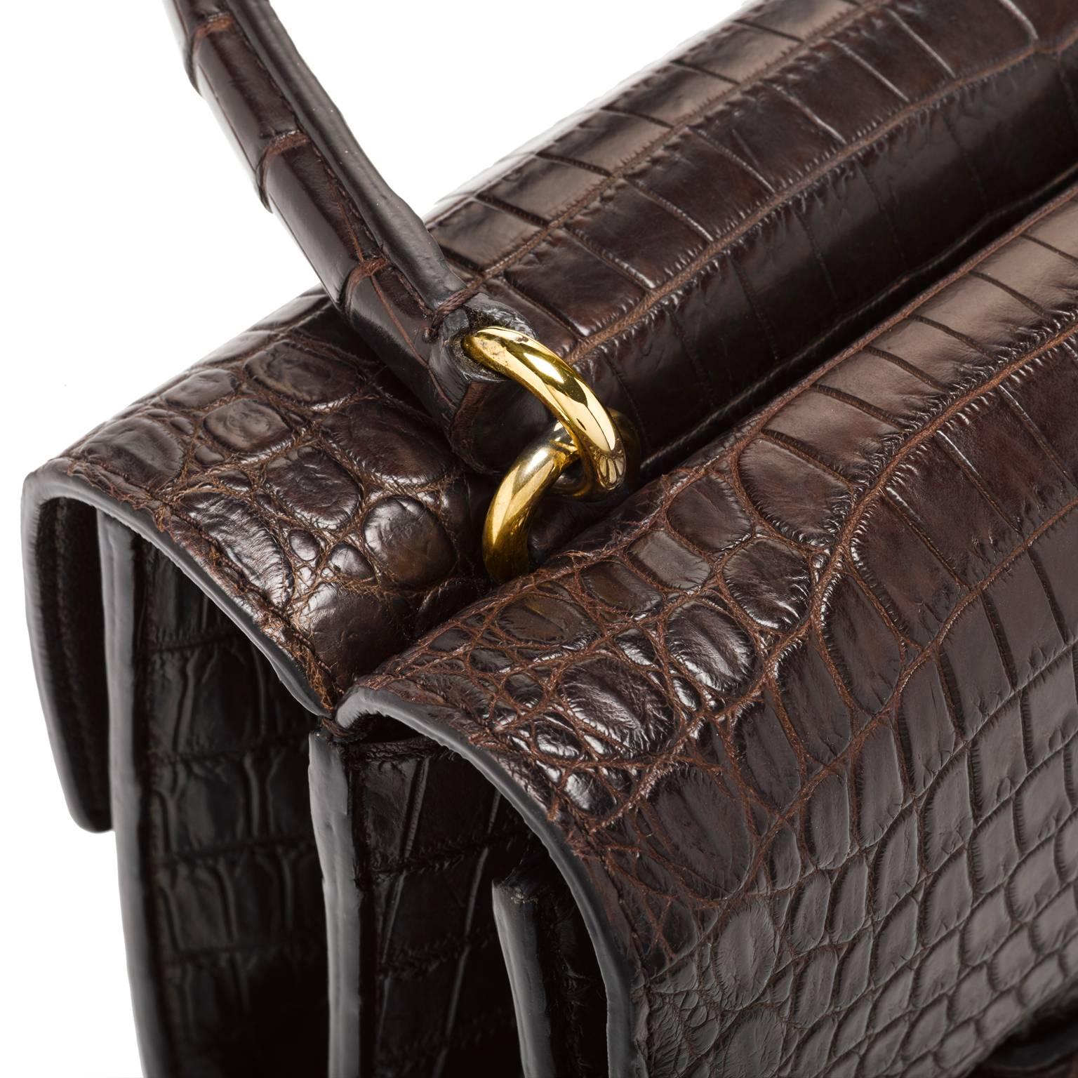 Lorry Newhouse Dark Brown Crocodile Double Bag  In New Condition For Sale In New York, NY