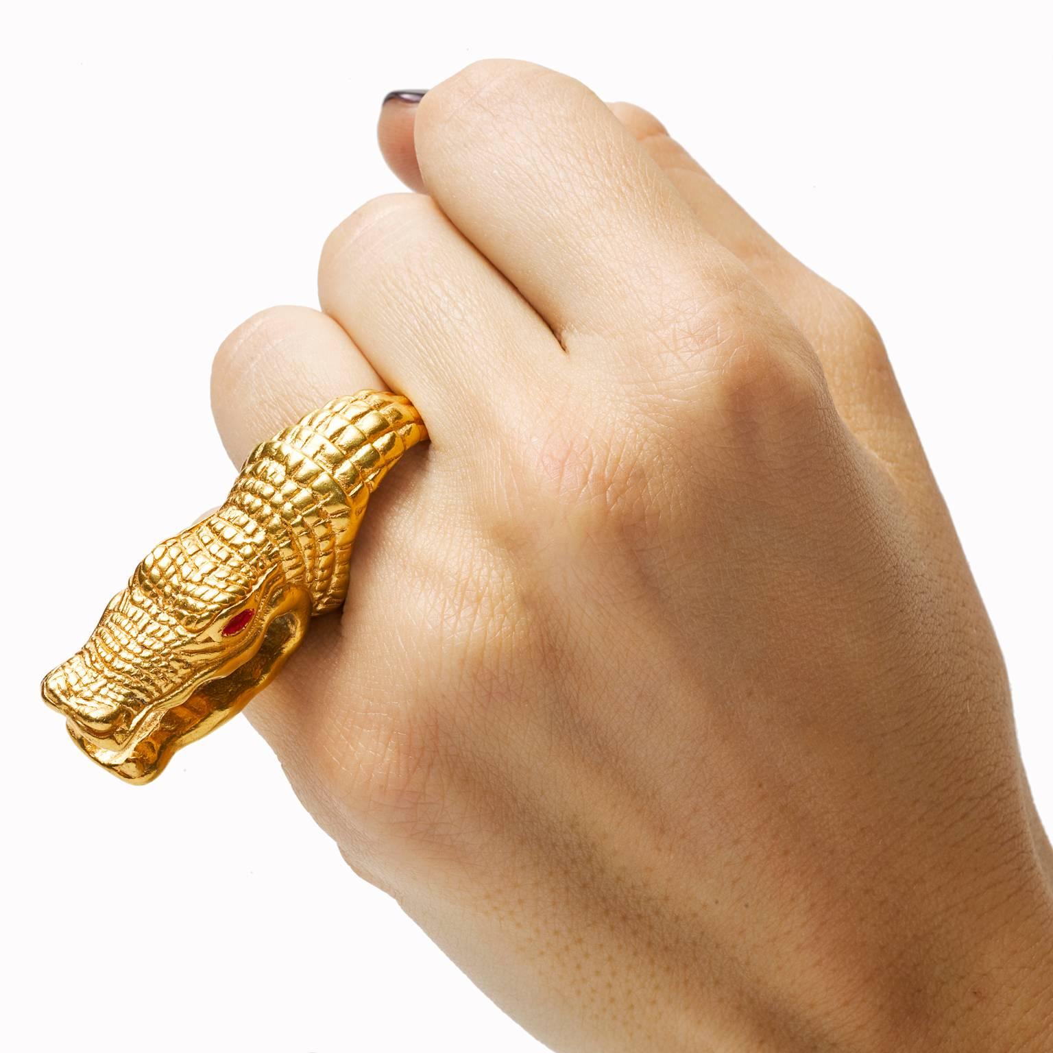 Gold Plated Alligator Ring In New Condition For Sale In New York, NY