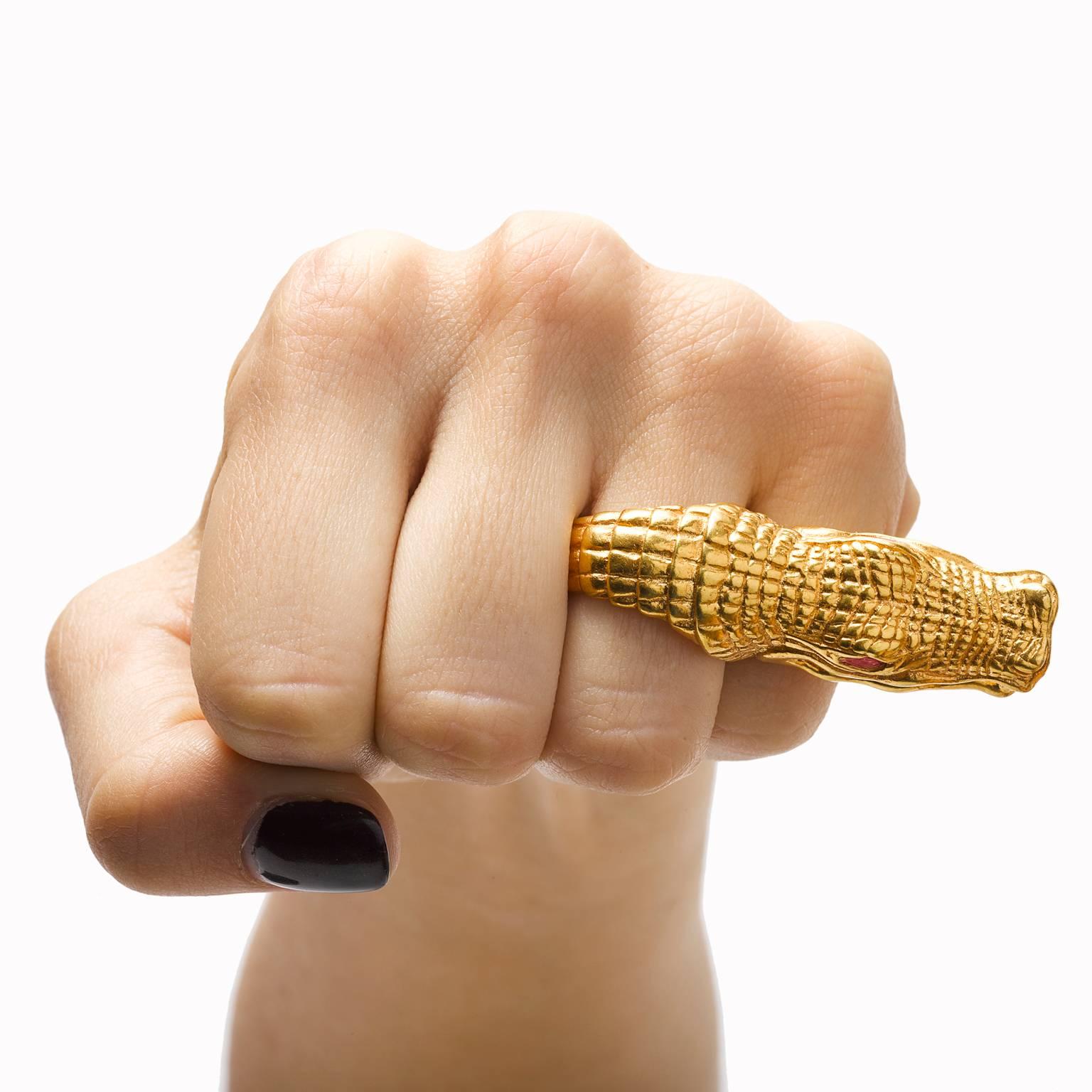 Women's or Men's Gold Plated Alligator Ring For Sale