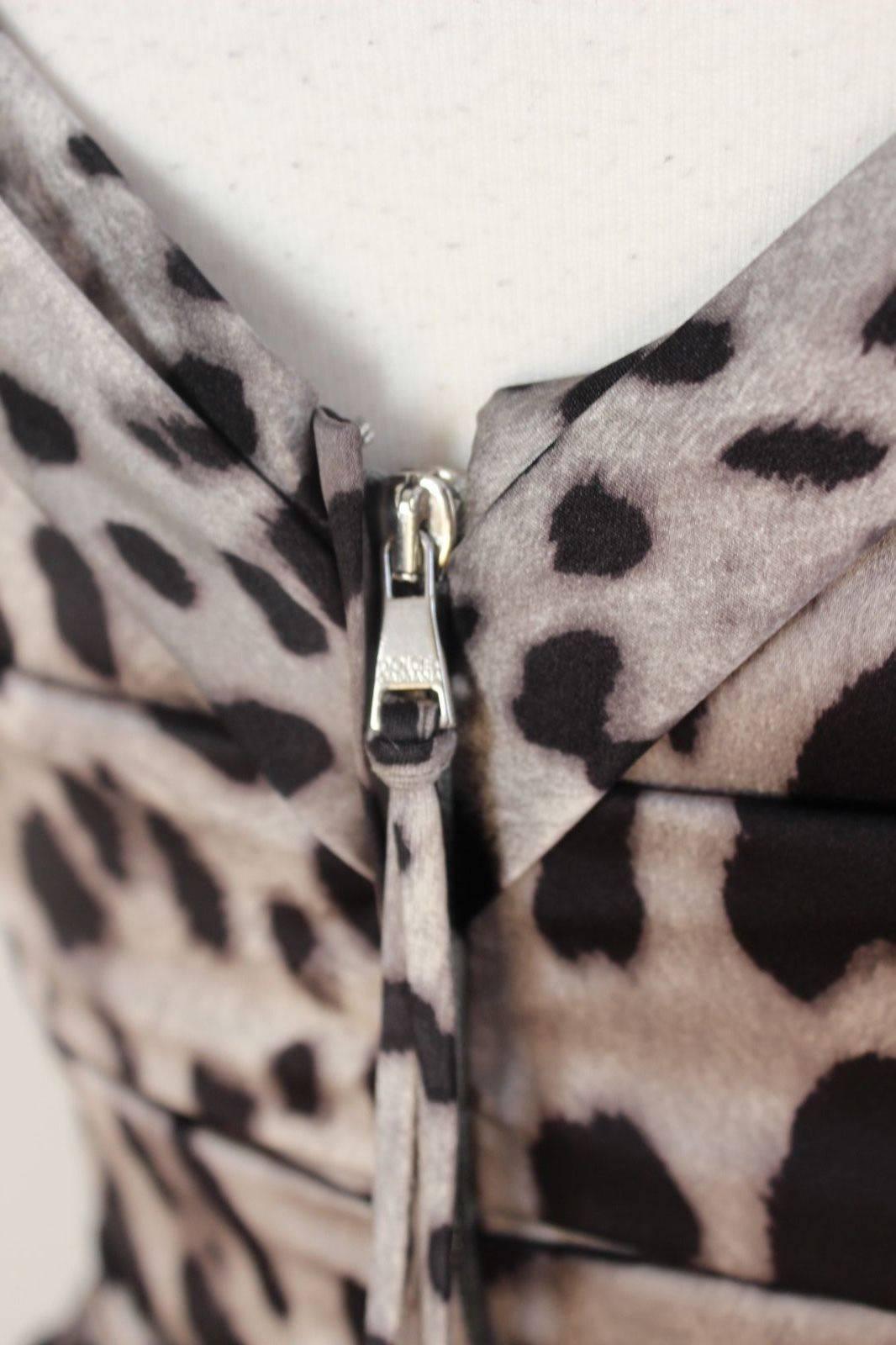 Women's Dolce & Gabbana Black Grey Ruched Stretch Leopard Dress 40 uk 8