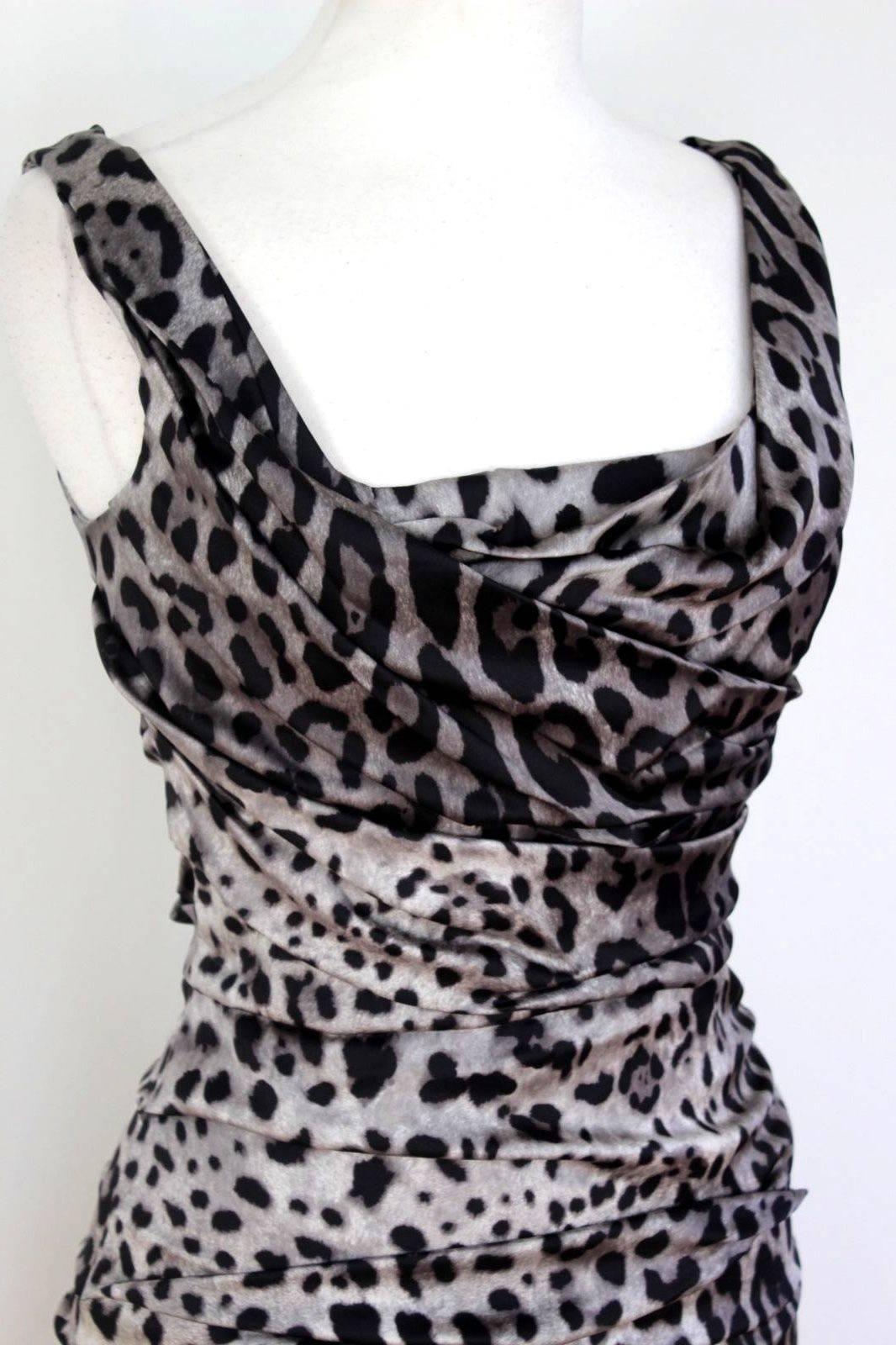 Dolce & Gabbana Black Grey Ruched Stretch Leopard Dress 40 uk 8 1