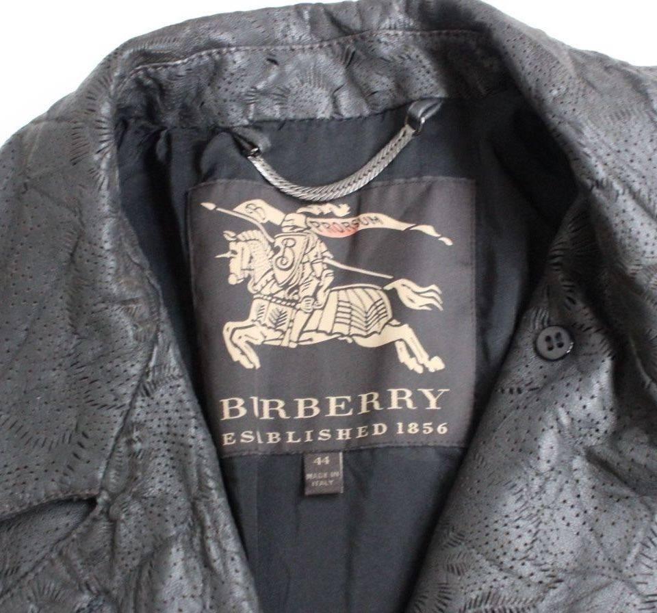Gray Burberry Prorsum Charcoal Lazer Cut lace Leather Trench Coat UK 12 For Sale