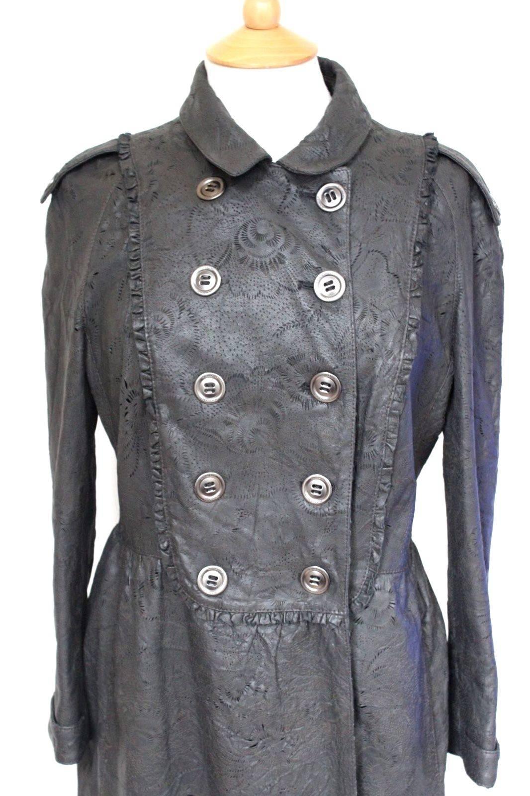 Burberry Prorsum Charcoal Lazer Cut lace Leather Trench Coat UK 12 For Sale 3