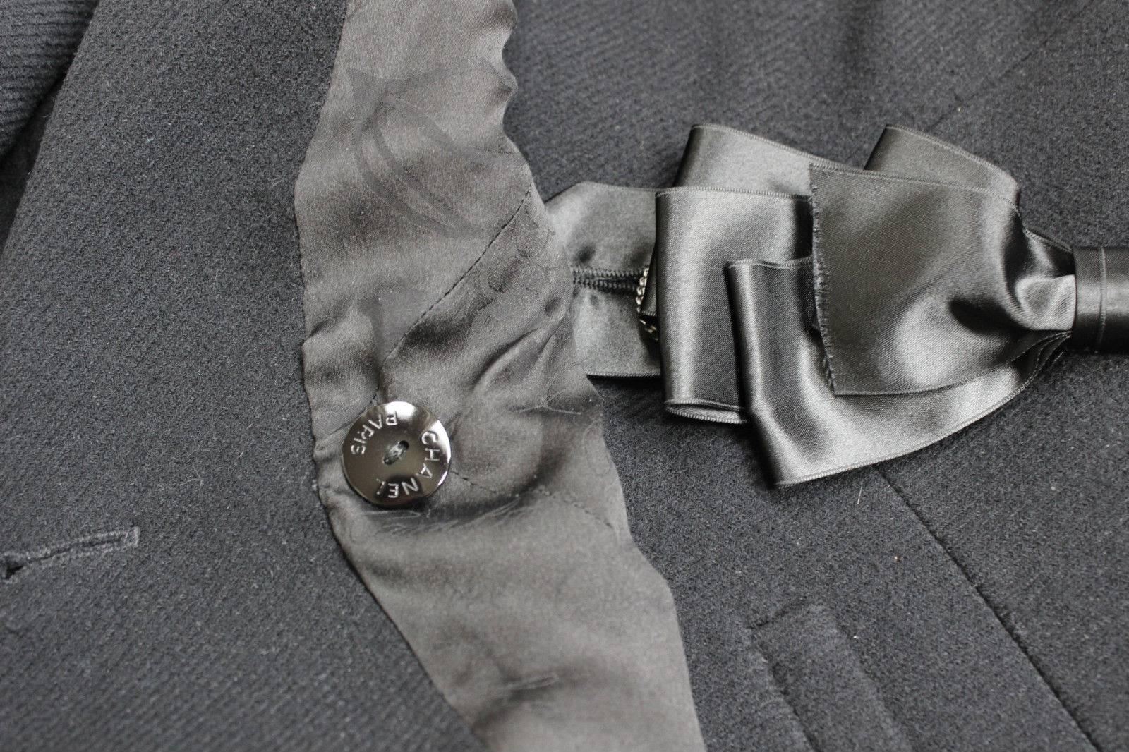Chanel classic black wool satin bow jacket 42 uk 14 1