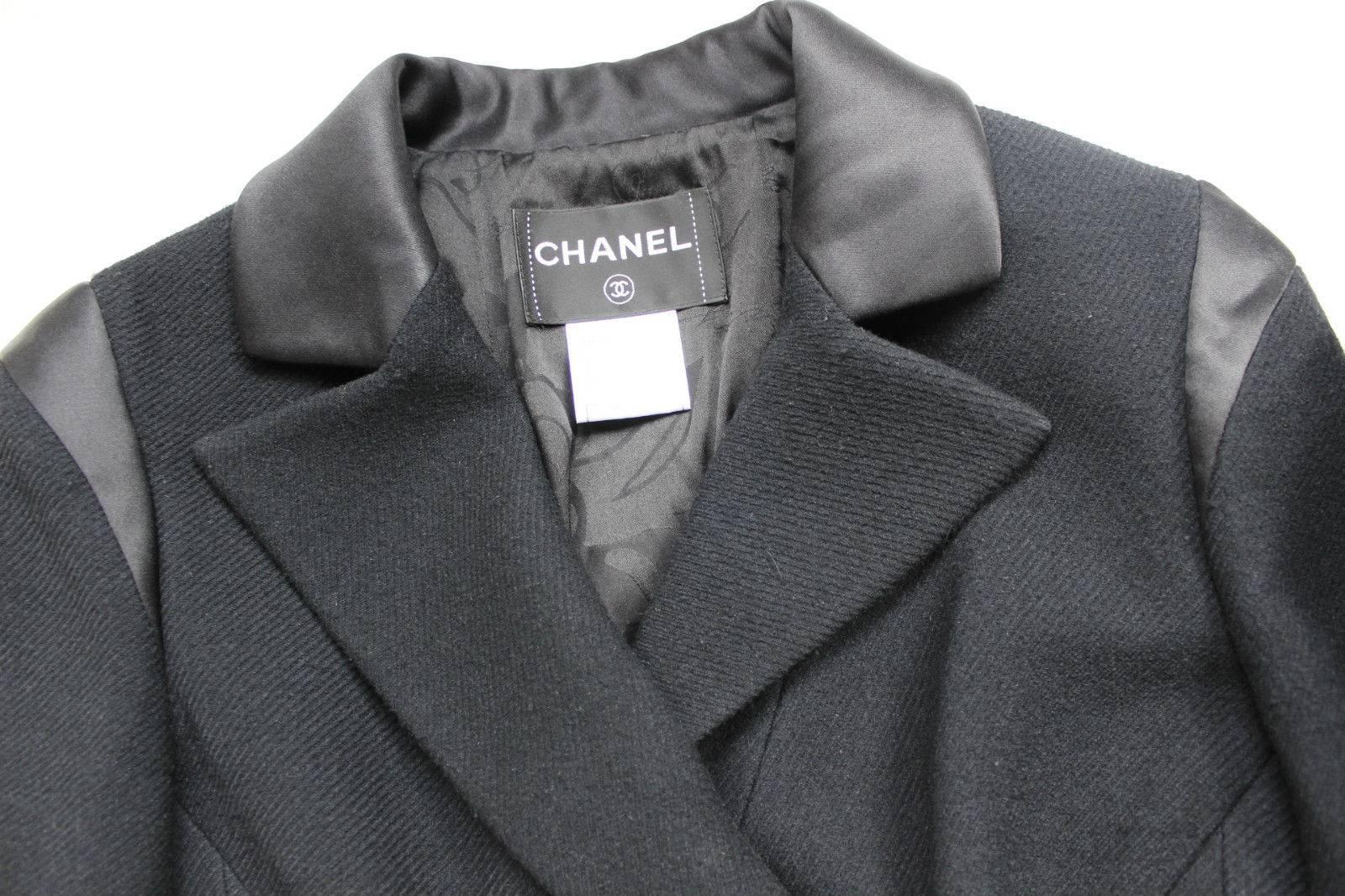 Chanel classic black wool satin bow jacket 42 uk 14 3