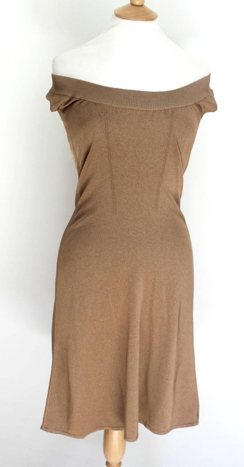 Vintage Azzadine ALAIA Beige metallic knit skater stretch dress M In Excellent Condition For Sale In London, GB