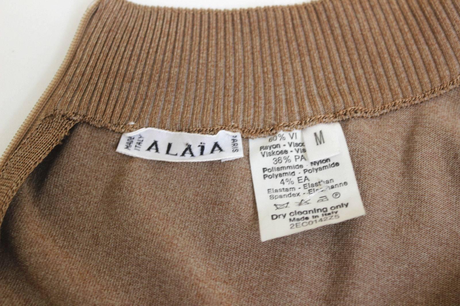 Vintage Azzadine ALAIA Beige metallic knit skater stretch dress M For Sale 3