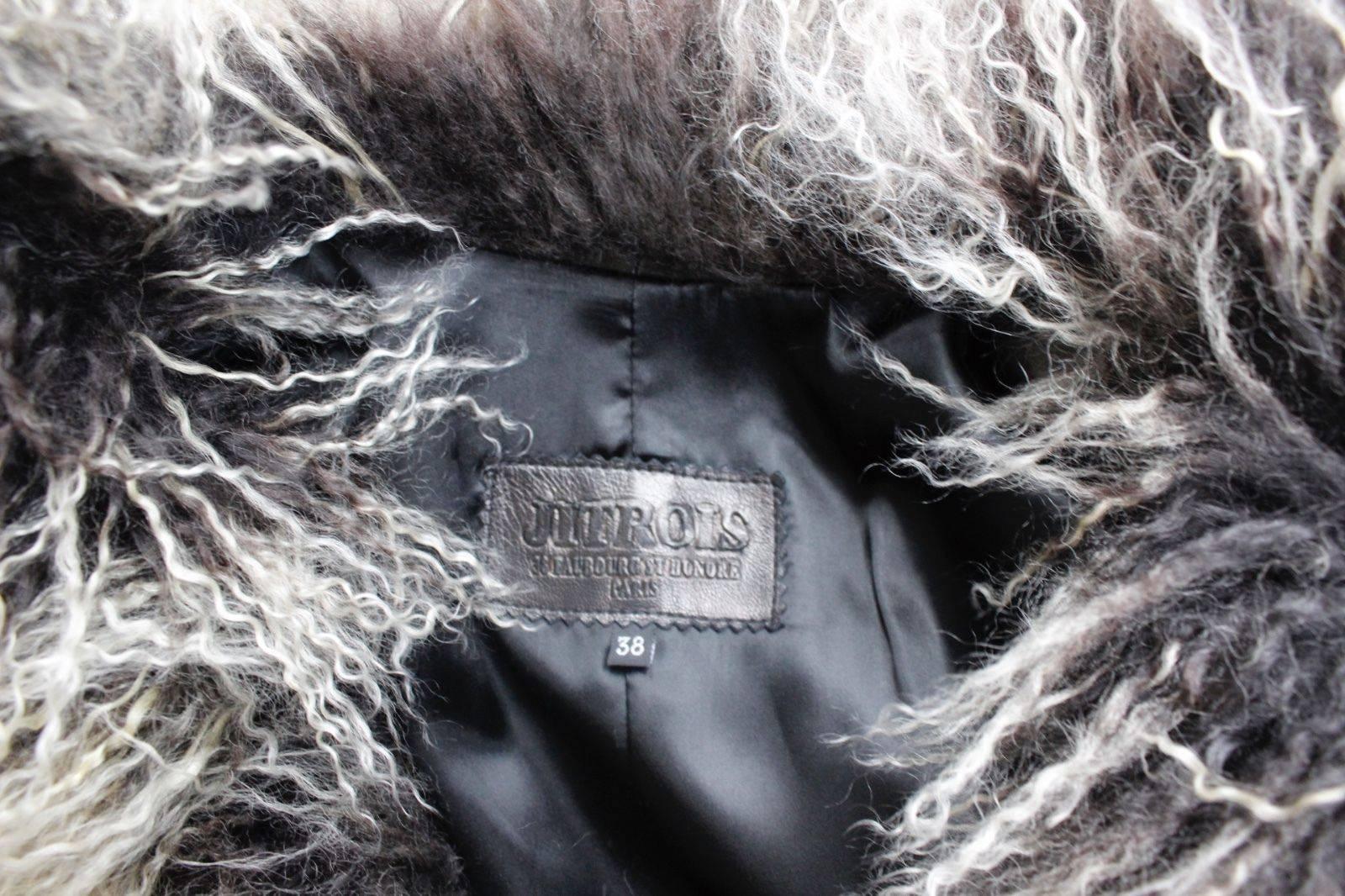Jitrois Black Leather Mongolian Fur Trim Coat F 38 uk 10 1