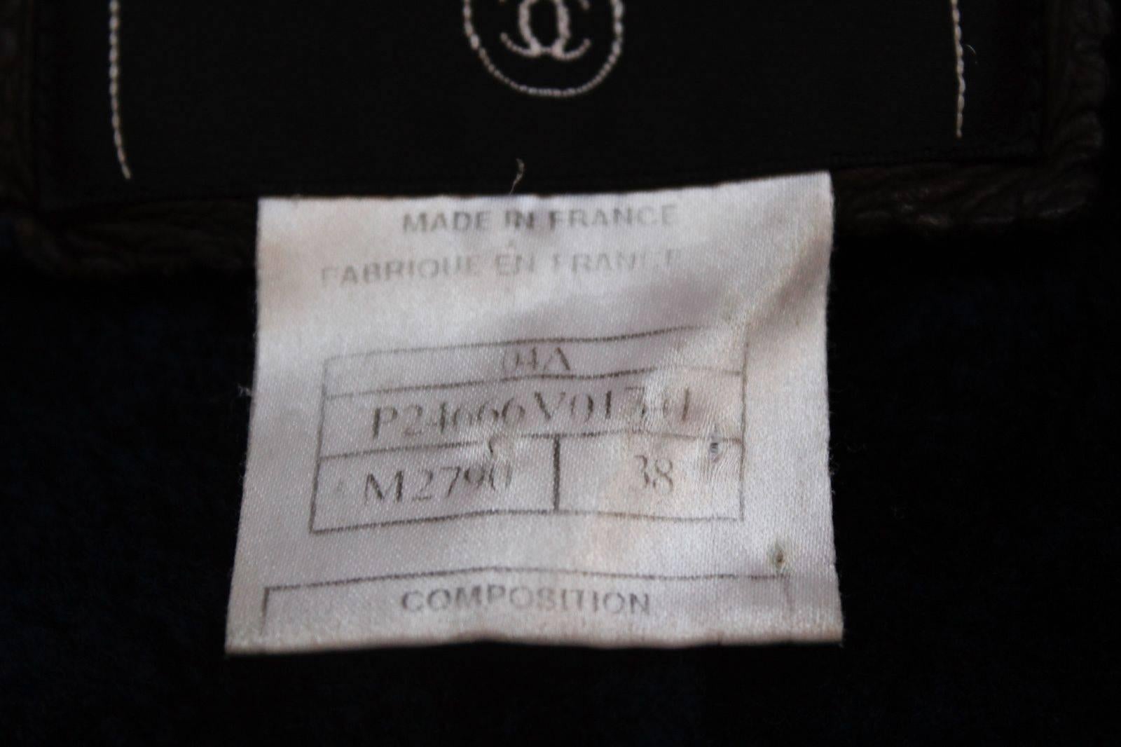 CHANEL 2004 Brown Leather Navy Shearling Lambskin Jacket F 38 UK 10 3