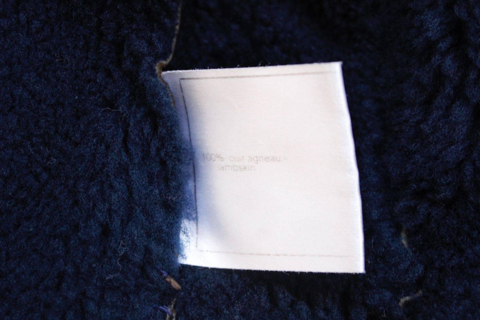 CHANEL 2004 Brown Leather Navy Shearling Lambskin Jacket F 38 UK 10 2