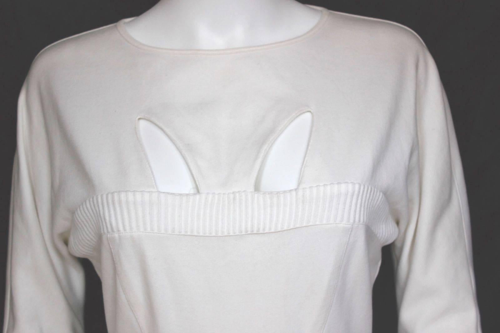 Gray Terry Mugler Vintage White Cut Out Stretch Dress 44 For Sale