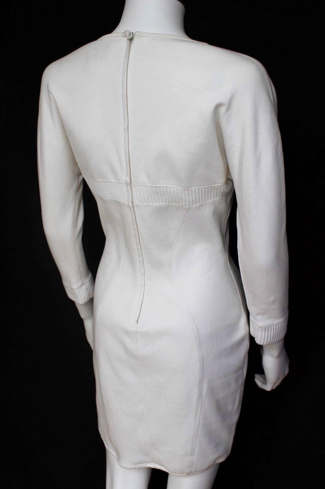 Women's Terry Mugler Vintage White Cut Out Stretch Dress 44 For Sale