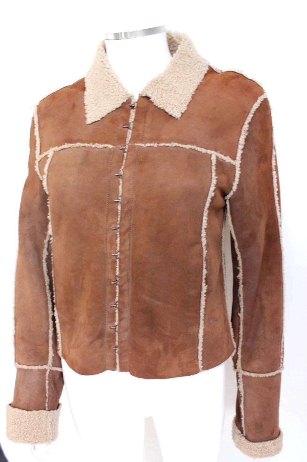Balmain Brown Shearling Sheepskin Leather Jacket 38 uk 6 In Good Condition For Sale In London, GB
