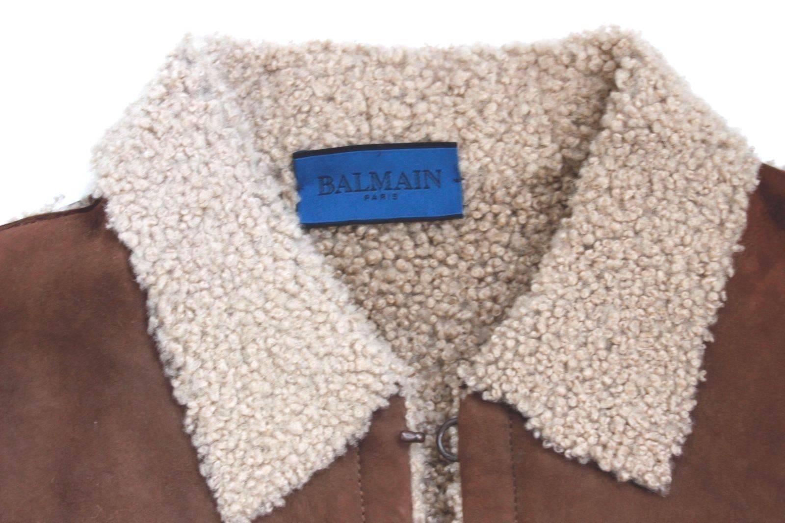 Women's Balmain Brown Shearling Sheepskin Leather Jacket 38 uk 6 For Sale