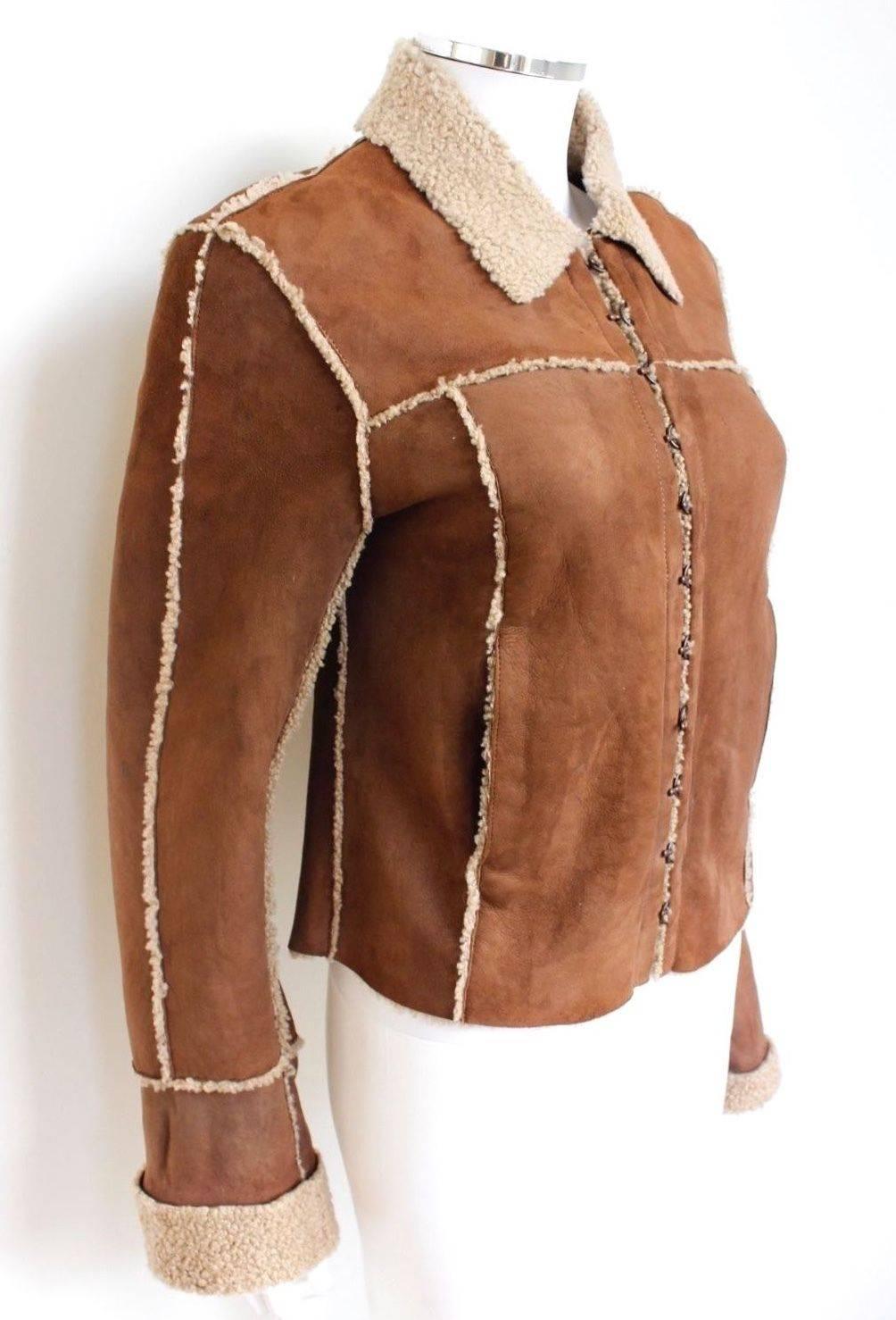 Balmain Brown Shearling Sheepskin Leather Jacket 38 uk 6 For Sale 1
